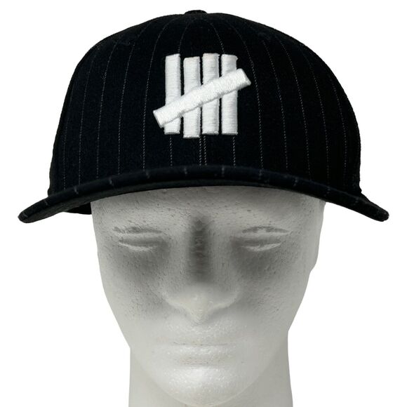 Undefeated x New Era 5 Strikes Hat Baseball Cap Fitted 7 1/4 Black Pinstriped - Picture 2 of 11